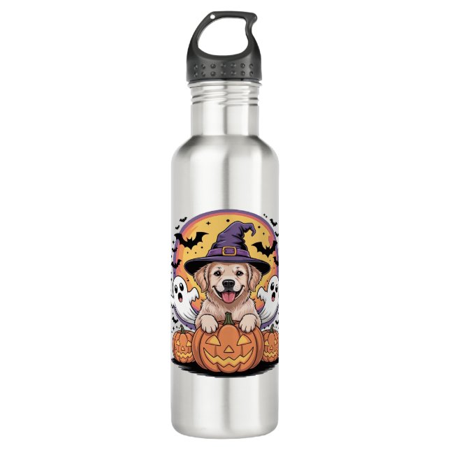 Golden Retriever Halloween Hexenhund Classic T-Shi Edelstahlflasche (Vorderseite)