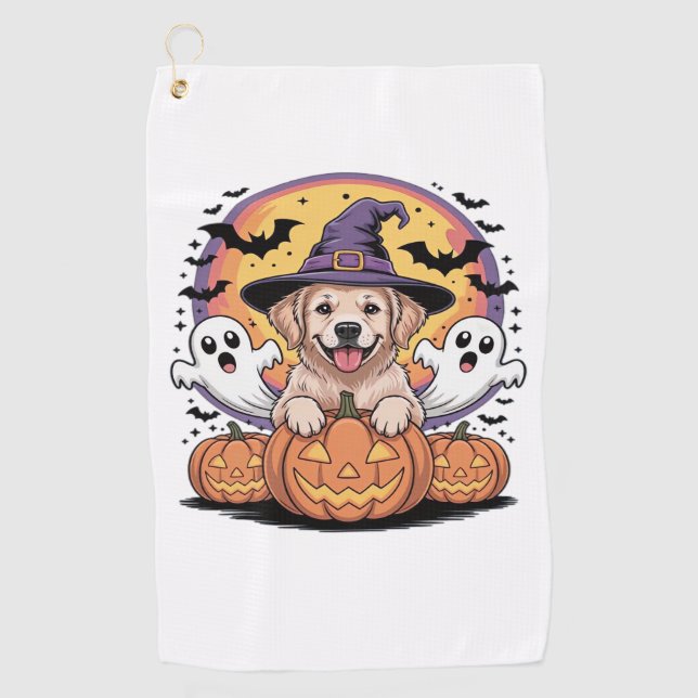 Golden Retriever Halloween Hexenhund Classic T-Shi Golfhandtuch (Vorderseite)