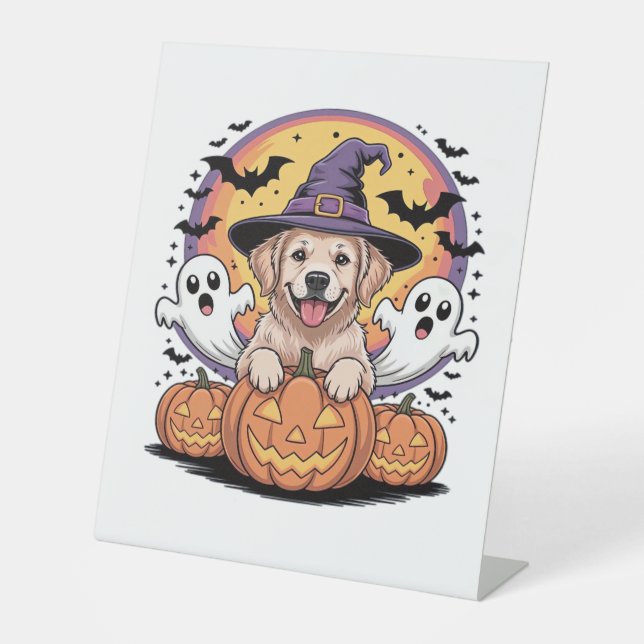 Golden Retriever Halloween Hexenhund Classic T-Shi Sockelschild (Vorderseite)