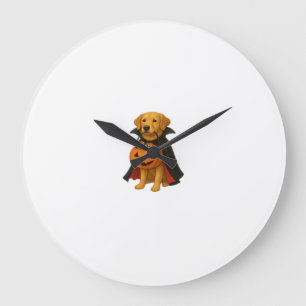 Golden Retriever Halloween-Hund mit Kürbis-Süßigke Große Wanduhr