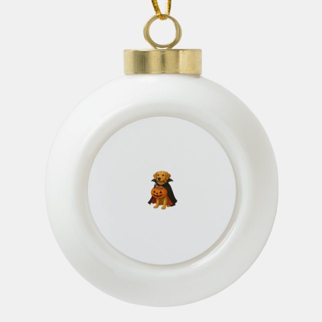 Golden Retriever Halloween Hund mit Kürbiskandy Keramik Kugel-Ornament (Vorderseite)