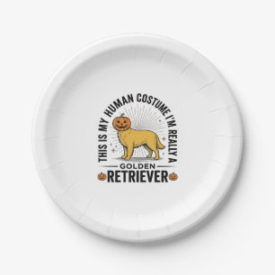 Golden Retriever Halloween-Kürbiskostüm-Design_ Pappteller