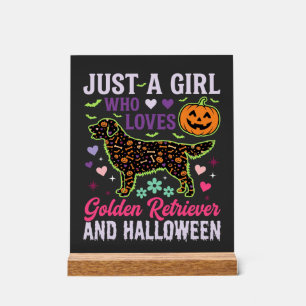 Golden Retriever Halloween Mädchen Kürbis Hund Des Acrylschild
