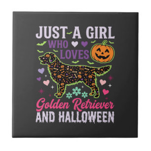 Golden Retriever Halloween-Mädchen-Kürbis-Hund-Des Fliese