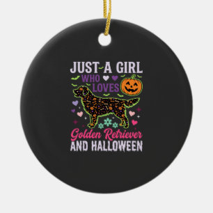 Golden Retriever Halloween Mädchen Kürbis Hund Des Keramik Ornament