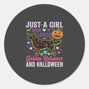 Golden Retriever Halloween Mädchen Kürbis Hund Des Runder Aufkleber