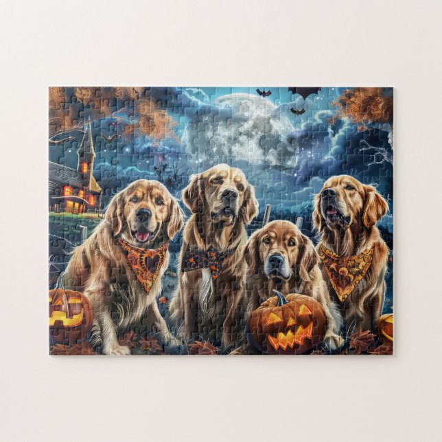 Golden Retriever Halloween Spooky Puzzle (Horizontal)