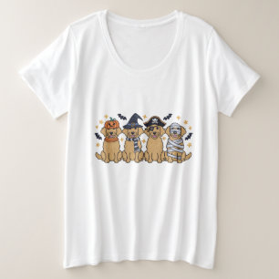 Golden Retriever Halloween Stickerei Vier Niedlich Große Größe T-Shirt