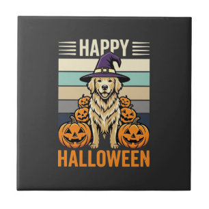 Golden Retriever Halloween Vintage-Kürbis-Design Fliese