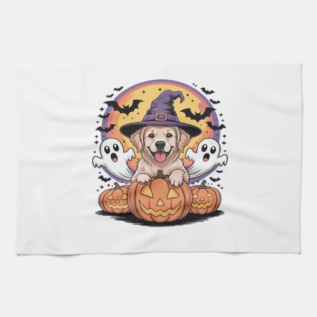 Golden Retriever Halloween Witch Dog Classic T-Shi Geschirrtuch (Horizontal)