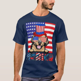 Golden Retriever Happy 4. Juli Amerikanische Flagg T-Shirt