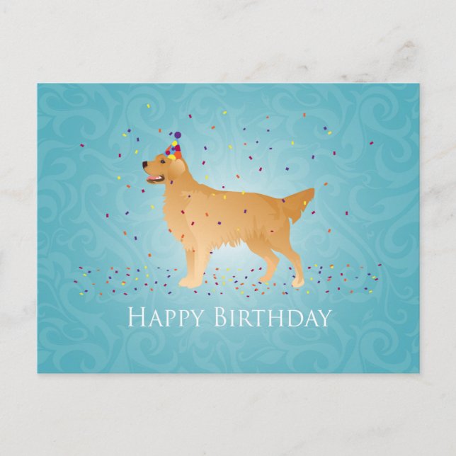 Golden Retriever Happy Birthday Design Postkarte (Vorderseite)