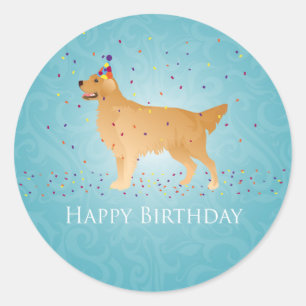 Golden Retriever Happy Birthday Design Runder Aufkleber