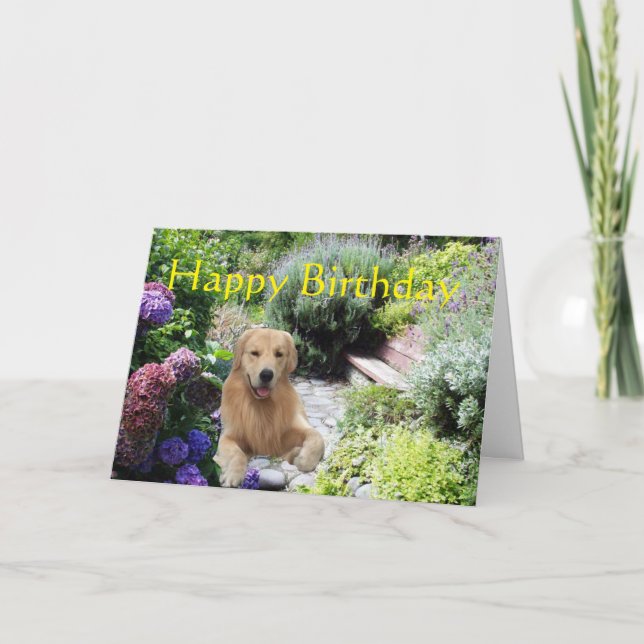 Golden Retriever Happy Birthday Garden Card Karte (Vorderseite)
