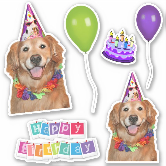 Golden Retriever Happy Birthday Group Aufkleber (Vorderseite)