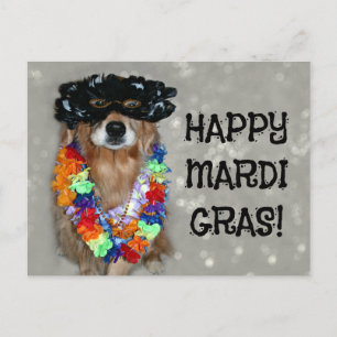 Golden Retriever Happy Mardi Gras Postkarte