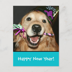 Golden Retriever Happy New Year Postcard Feiertagspostkarte