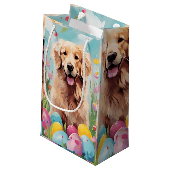 Golden Retriever Happy Oaster Kleine Geschenktüte (Rückseite Schrägansicht)