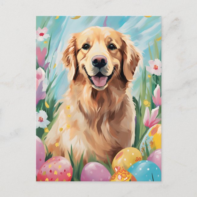 Golden Retriever Happy Oaster Postkarte (Vorderseite)