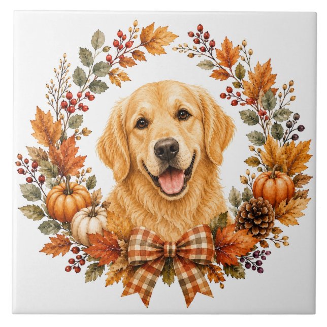 Golden Retriever Herbst Fliese (Vorderseite)