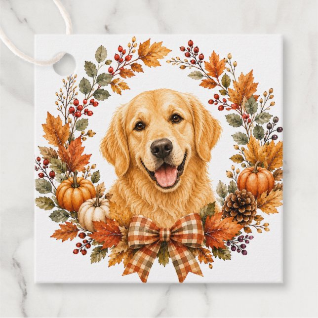 Golden Retriever Herbst Geschenkanhänger (Vorderseite)