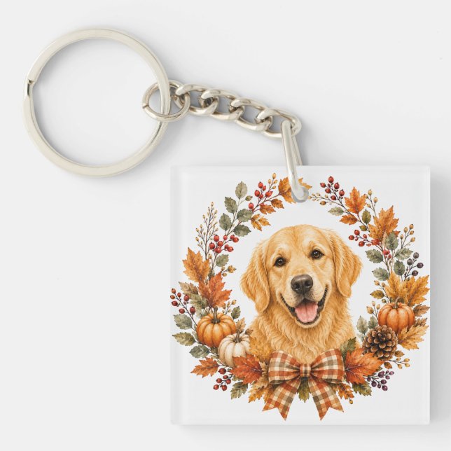 Golden Retriever Herbst Schlüsselanhänger (Vorderseite)