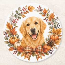Golden Retriever Herbst-Untersetzer Runder Pappuntersetzer