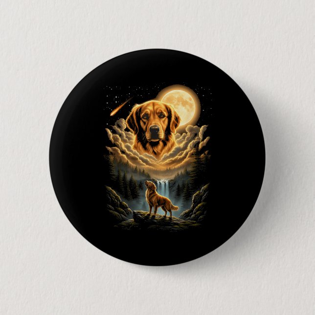 Golden Retriever heult zum Mond lustiger Hund Button (Vorderseite)
