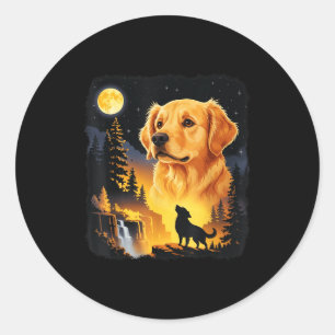 Golden Retriever heult zum Mond vintage lustig Runder Aufkleber