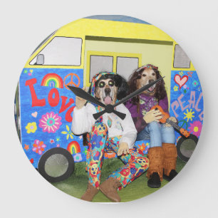 Golden Retriever Hippie Bus Große Wanduhr