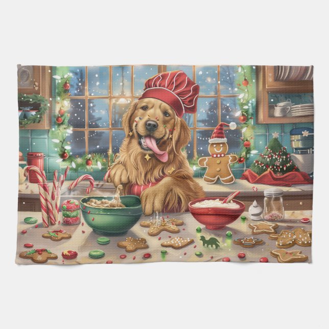 Golden Retriever Holiday Baking: Feierliche Weihna Geschirrtuch (Horizontal)