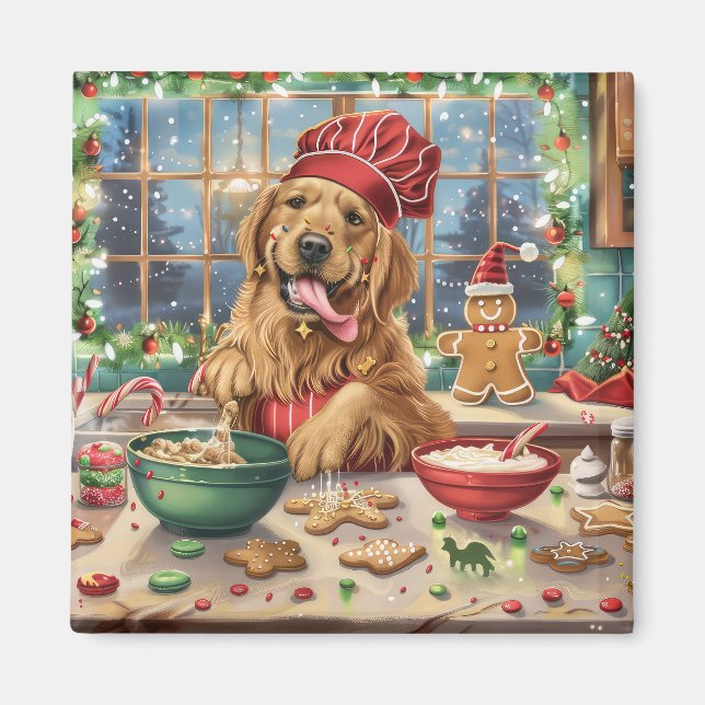 Golden Retriever Holiday Baking: Feierliche Weihna Magnet (Vorne)