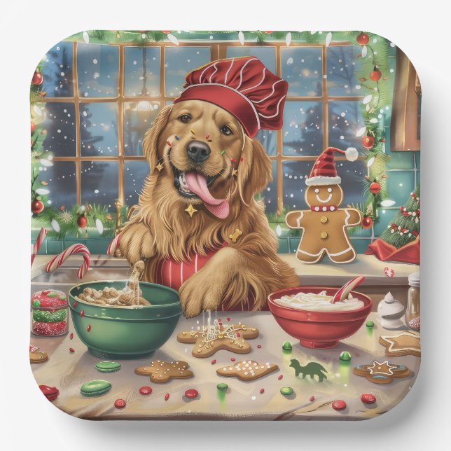 Golden Retriever Holiday Baking: Feierliche Weihna Pappteller (Vorderseite)