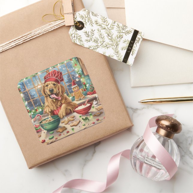 Golden Retriever Holiday Baking: Feierliche Weihna Quadratischer Aufkleber (Schenken)