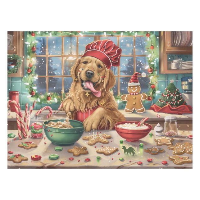 Golden Retriever Holiday Baking: Feierliche Weihna Tischdecke (Vorderseite (Horizontal))