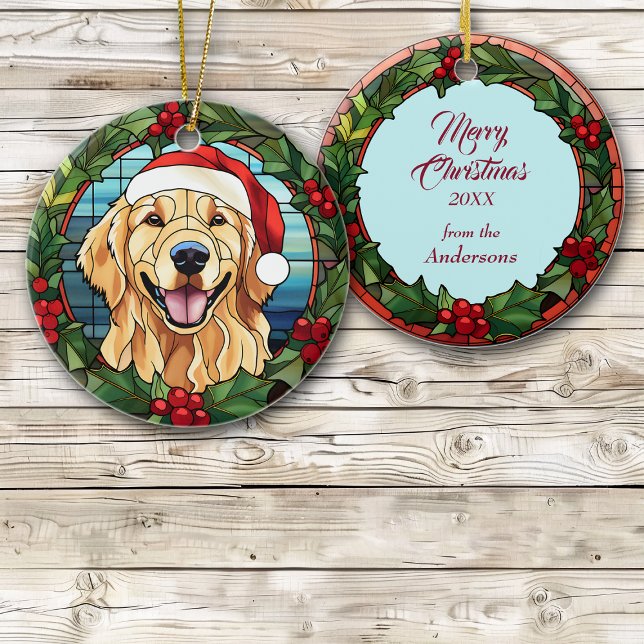 Golden Retriever Holly Berry Wreath Keramik Ornament (Von Creator hochgeladen)