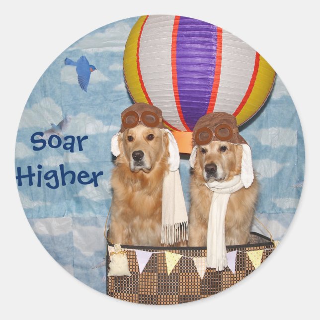 Golden Retriever Hot Air Ballon Piloten Runder Aufkleber (Vorderseite)