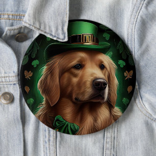 Golden Retriever Hund am St. Patrick's Day Button