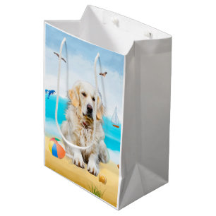 Golden Retriever Hund am Strand Mittlere Geschenktüte