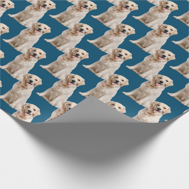 Golden Retriever Hund auf blau Geschenkpapier (Ecke)