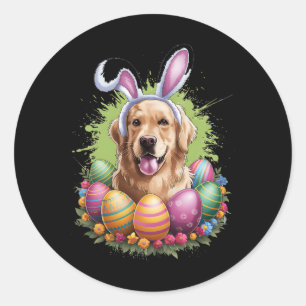 Golden Retriever Hund Bunny Oars Ostereier Frühjah Runder Aufkleber