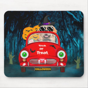 Golden Retriever Hund fährt Auto Gruselig Hallowee Mousepad