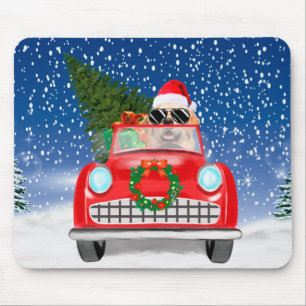 Golden Retriever Hund fährt Auto im Schnee Weihnac Mousepad