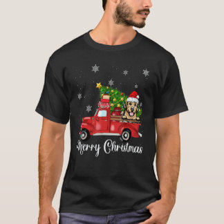 Golden Retriever Hund fährt roten LKW Weihnachten T-Shirt