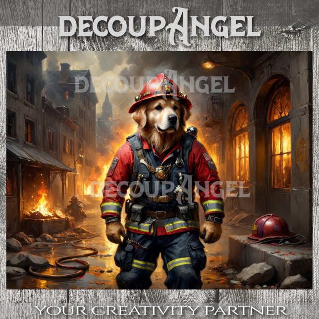 Golden Retriever Hund Firefighter - Decoupage - Seidenpapier (Von Creator hochgeladen)