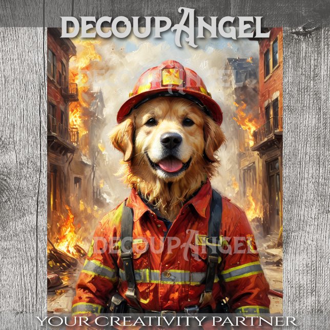 Golden Retriever Hund Firefighter - Decoupage - Seidenpapier (Von Creator hochgeladen)