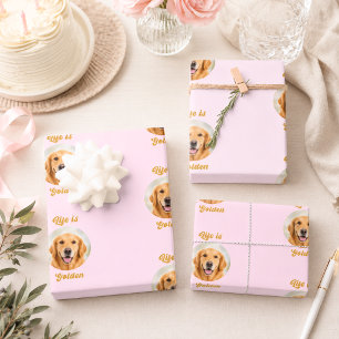 Golden Retriever Hund Foto rosa weiß süß Geschenkpapier Set