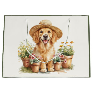 Golden Retriever Hund Gärtnern Blumenkübel Große Geschenktüte