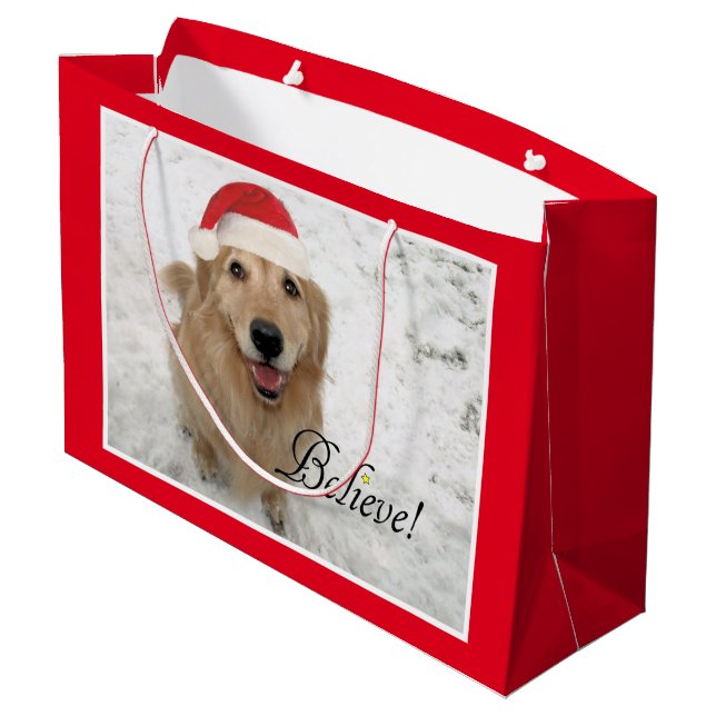Golden retriever-Hund glauben Weihnachten Große Geschenktüte (Rückseite Schrägansicht)