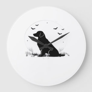Golden Retriever Hund Halloween Mond Silhouette O Große Wanduhr